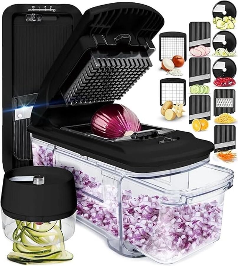 Merk: fullstar Groentehakselaar Groentesnijder Mandoline Snijmachine Veggie Ui Salade Voedsel Chopper en Dicer Handleiding Keukengereedschap & Gadgets (Alles-in-1 Zwart)