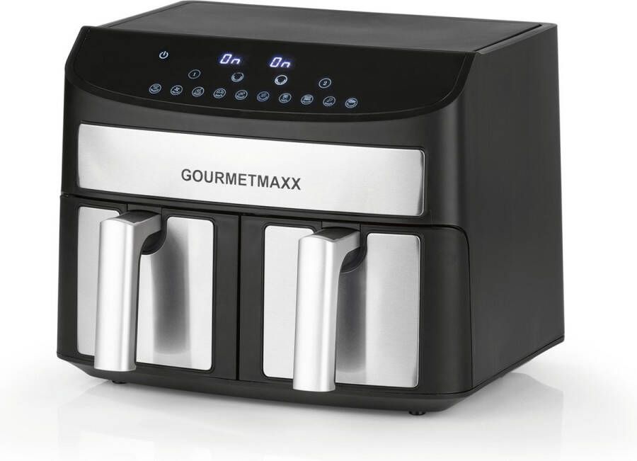 Merk: GOURMETmaxx Dubbelkamer Airfryer 2x 3 5L Roestvrij staal Airfryer Oven met synchroon-kookzones timerfunctie & touchdisplay energiezuinig frituren 10 programma's 2400 watt heteluchtoven