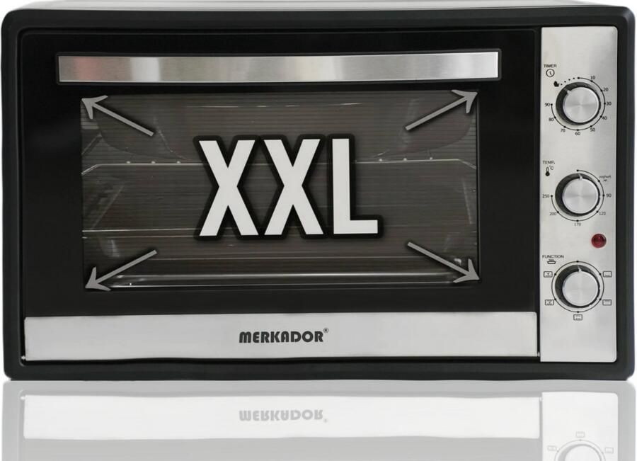Merkador XXL Vrijstaande Heteluchtoven 70 Liter 2000 Watt Convectie ROTISSERIEFUNCTIE (DRAAISPIT) Dubbel glas Graniet binnencoating GRILL FUNCTIE - Foto 3
