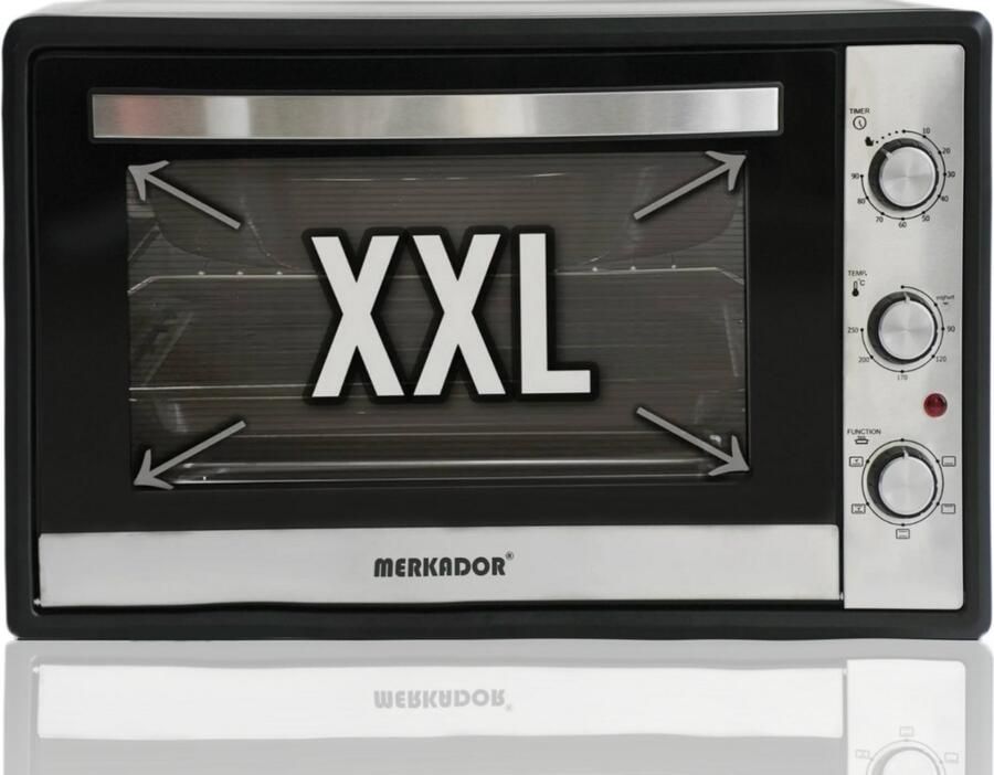 Merkador XXL Vrijstaande Oven 70 Liter 2000 Watt Hetelucht Draaispit RVS Afwerking Gemakkelijk te Reinigen Granieten Binnencoating