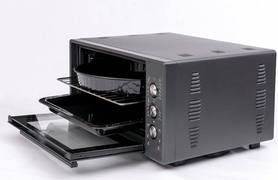 Merkador Vrijstaande Oven 40 Liter 1300 Watt Hetelucht Eenvoudig Te Reinigen Geëmailleerde Binnenruimte Zwarte Mini Oven