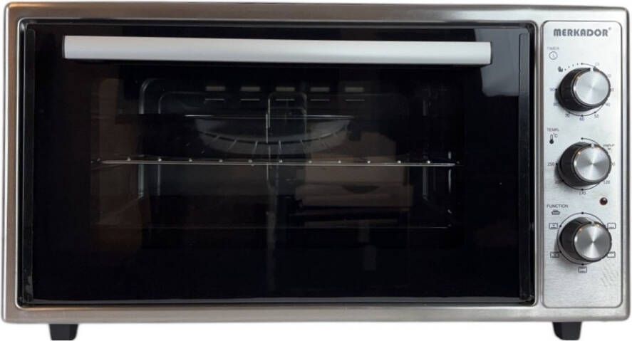 Merkador XL Vrijstaande Oven 50 Liter 2000 Watt RVS Bedieningspaneel Hetelucht Gemakkelijk te reinigen geëmailleerde zijwanden