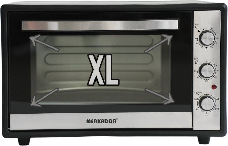 Merkador XL Vrijstaande Oven 60 Liter 2000 Watt RVS Afwerking Hetelucht Gemakkelijk Te Reinigen Geëmailleerde Zijwanden