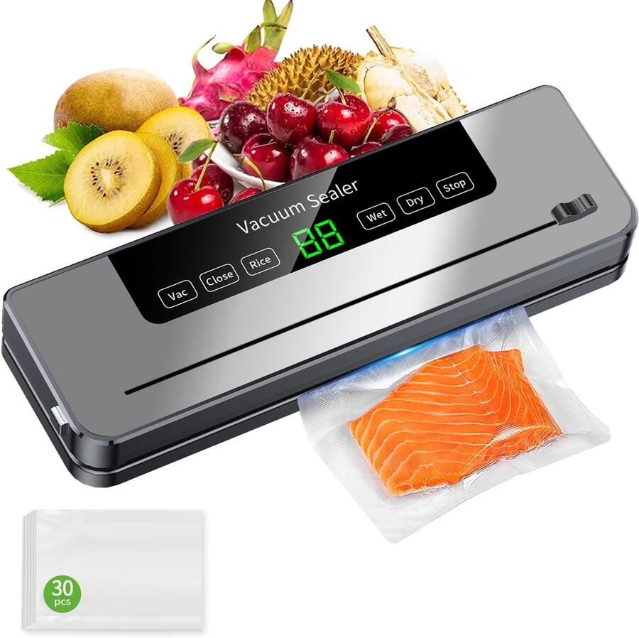 Merkless Vacumeermachine 6 in 1 met Ingebouwde Snijder voor Nat en Droog Voedsel Inclusief 30 Zakken Compact Ontwerp Grijs