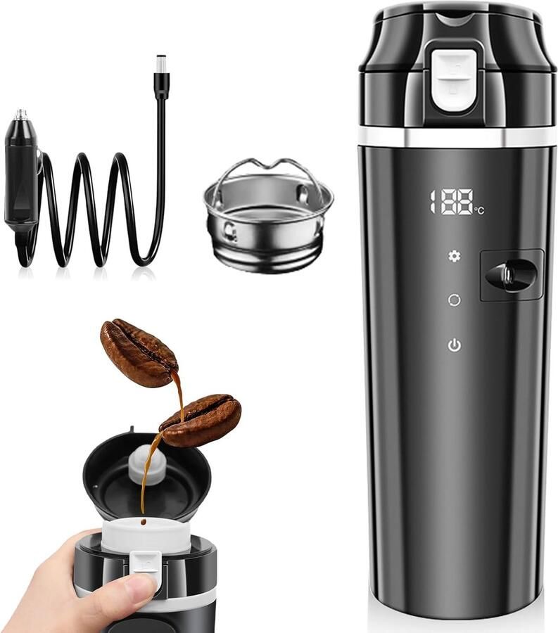 12 V 24 V autowaterkoker 500 ml elektrische reiswaterkoker met lcd-display 304 roestvrij staal temperatuurregeling tot 100 °C 50-100 W verwarmingsbeker voor auto vrachtwagen camping reizen