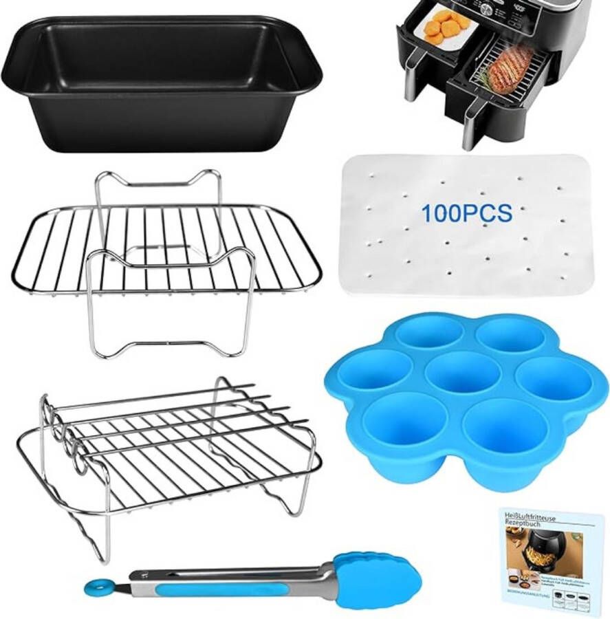 Accessoires voor Airfryer Dubbele Mand 7 stuks compatibel voor Ninja Foodi AF300EU AF400EU Princess 182074 8L geschikt voor Air fryer dual basket 7.6-9.6L
