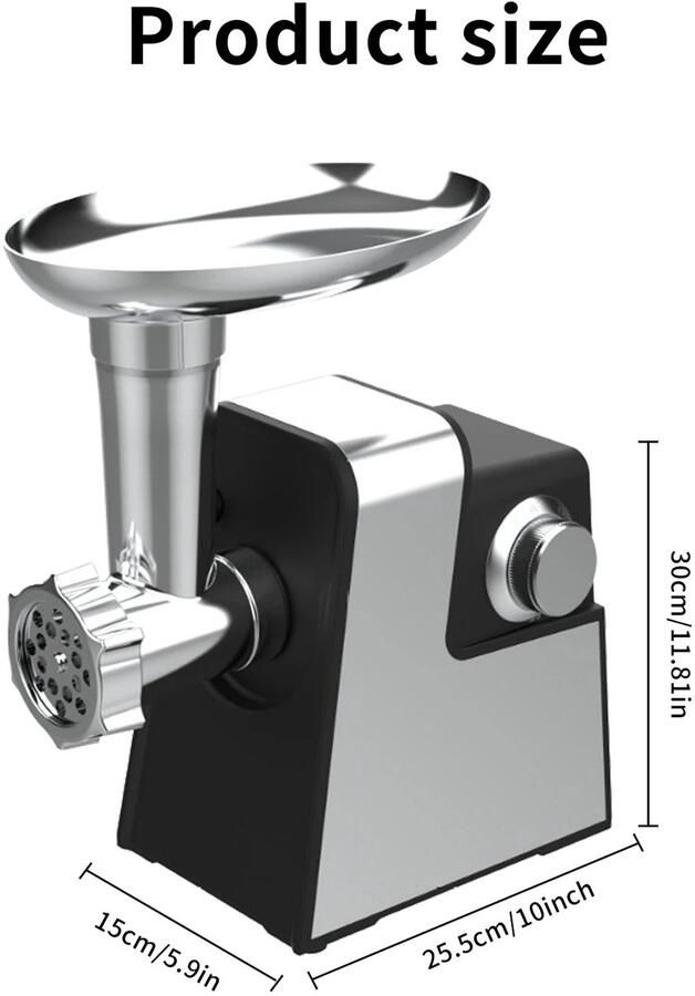 Merkloos Benelux Select Vleesmolen – gehaktmolen – Worstenvuller Multi-inzetbaar Inclusief Snijplaten – 600W 25 5 × 12 5 × 30 cm