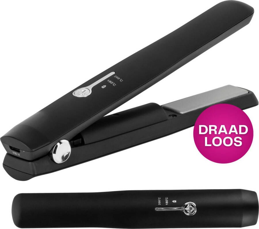 Merkloos Draadloze haar stijltang Reis Stijltang Mini Stijltang Draagbaar Stijltang Oplaadbaar Snel opwarmen zwart