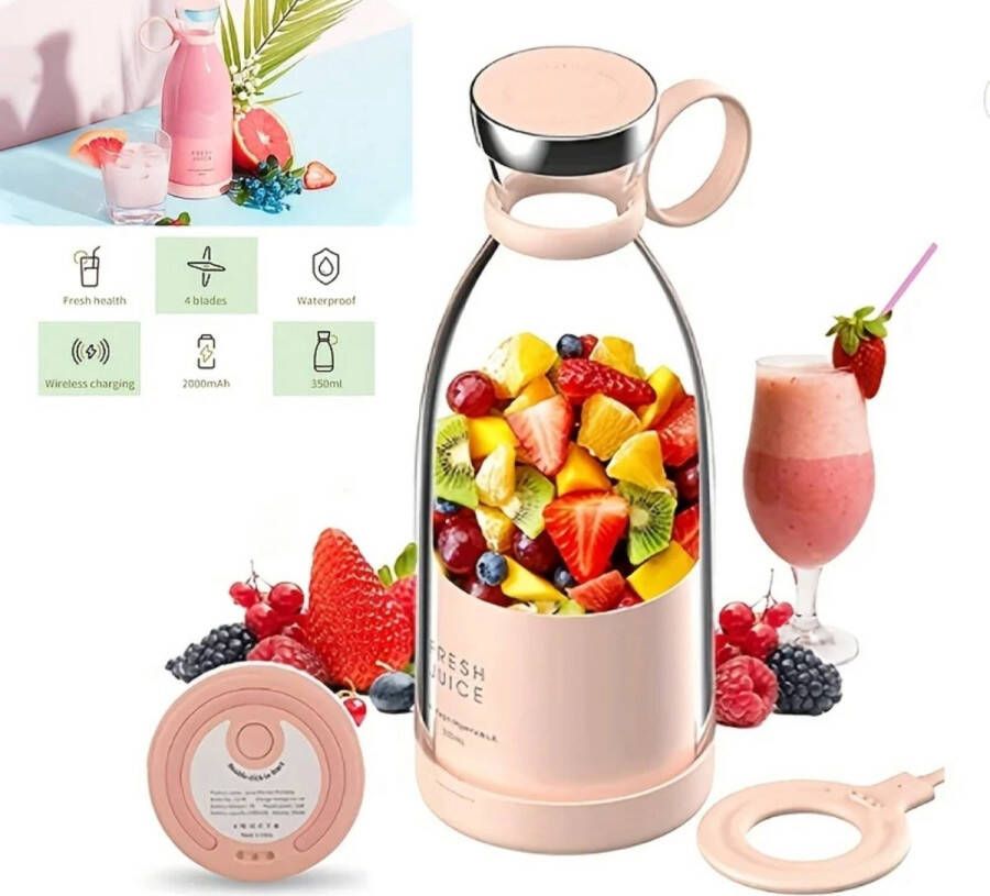 'merkloos'' Draagbare oplaadbare Mini Blender To Go -Smoothie maker Fruit Mixer -Roos - Foto 2