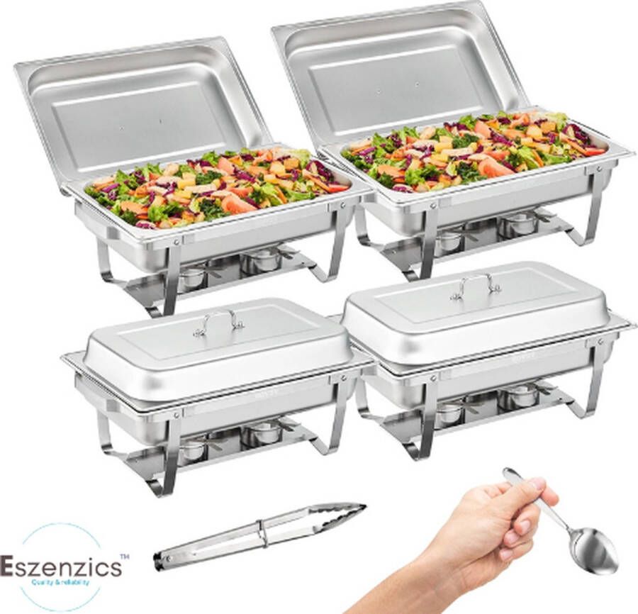 Eszenzics™ Chafing dish Roestvrij Stalen buffetwarmer Set van 2 stuks 7.5 liter Rechaud Warmhouders Bain marie Extra 2 kleine bakken pollepel en clip