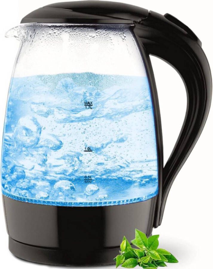 Merkloos Glazen waterkoker zwart 2200 watt 1 7 liter theekoker 100% BPA-vrij blauwe ledverlichting theekoker waterketel waterkoker retro - Foto 1