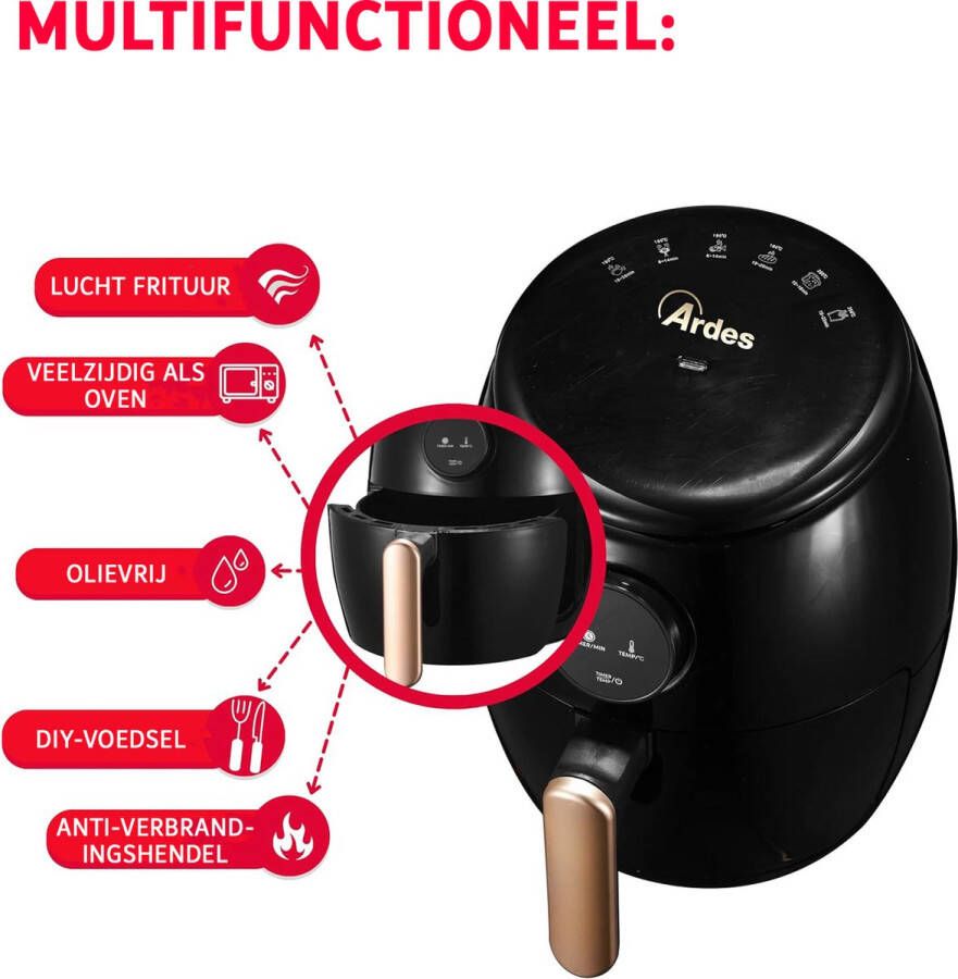 Merkloos Mini Heteluchtfriteuse Eldorada D 2 liter capaciteit digitaal display timer 60 minuten max. temperatuur 200 °C