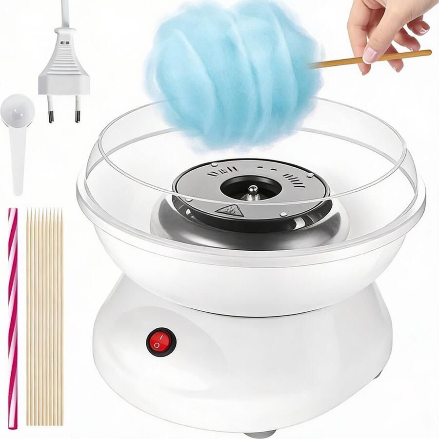 Merkloos Suikerspin Machine Snel en Eenvoudig Zelf Suikerspin Maken Cotton Candy Maker Compact Design voor Feestjes en Kinderplezier Inclusief Maatlepel en Gebruiksvriendelijk voor Thuisgebruik