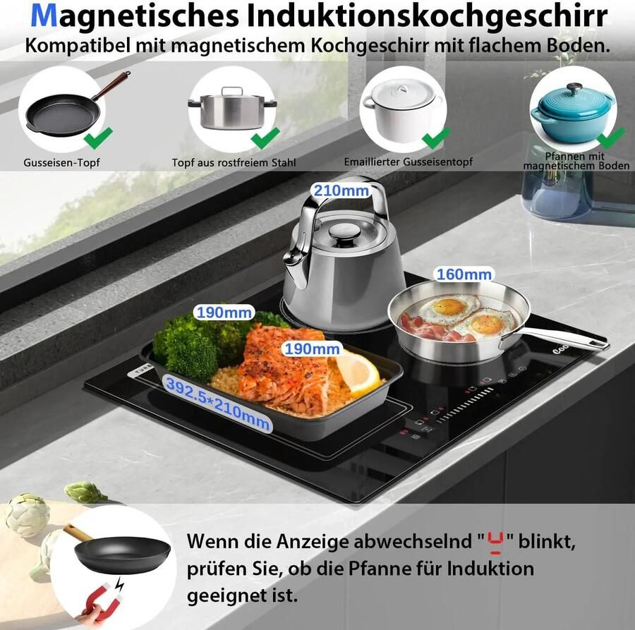 Merkloos Inductie kookplaat Induction Hob Induction Cook Top Inductie Fornuis Elektrische Brander 4 Platen met Stekker Inbouw 59 cm 500 W Combinatiezone voor Grill Slider Touch Control 220 V 50 Hz Zwart - Foto 2