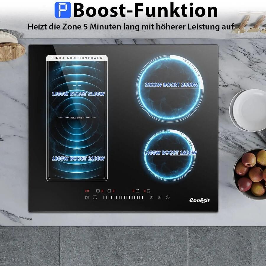 Merkloos Inductie kookplaat Induction Hob Induction Cook Top Inductie Fornuis Elektrische Brander 4 Platen met Stekker Inbouw 59 cm 500 W Combinatiezone voor Grill Slider Touch Control 220 V 50 Hz Zwart