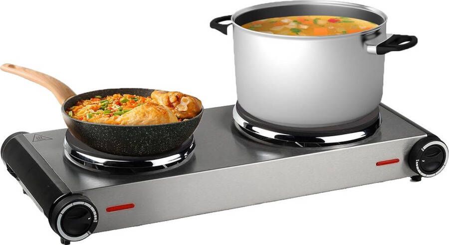 Merklooss Inductie Kookplaat Vrijstaand Elektrische Kookplaat 2 Pits Keramische Zilver