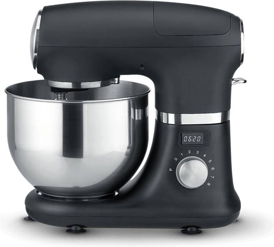 White-Label Luxe Deegmachine met Spatbescherming Deegmachine voor Zwaar Deeg Met Deeghaak en Garde Kneedmachine Keukenmachine Deegmixer met 8 Standen Zwart