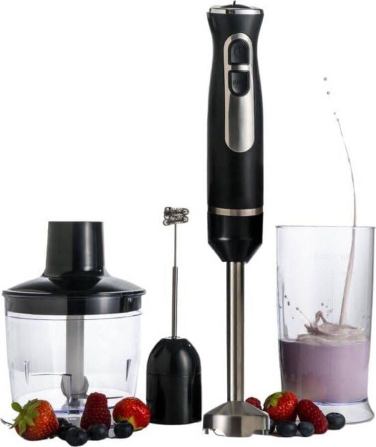 White-Label Staafmixer Set Hakmolen Groentesnijder Soepmaker Draadloos Zwart met Zilver