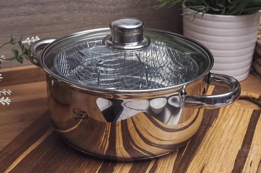 Meyerhoff frituurpan Friteuse met mandje en glazen deksel 20 cm geschikt voor alle warmtebronnen ook inductie