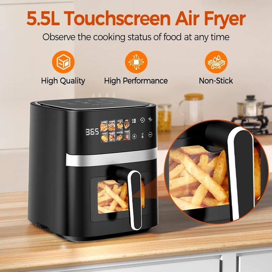 MIAAD airfryer Heteluchtfriteuse Met touchscreen 8-in-1 multifunctioneel systeem waarmee je kunt frituren bakken grillen roosteren opwarmen en meer – met tot wel 80% minder vet dan traditioneel frituren