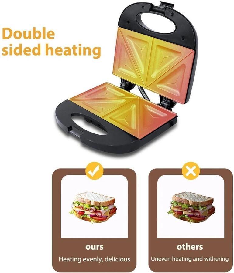 MIAAD tosti apparaat Sandwich maker Elektrische sandwich maker Krachtige snelle opwarming met anti-aanbaklaag voor perfecte krokante tosti s
