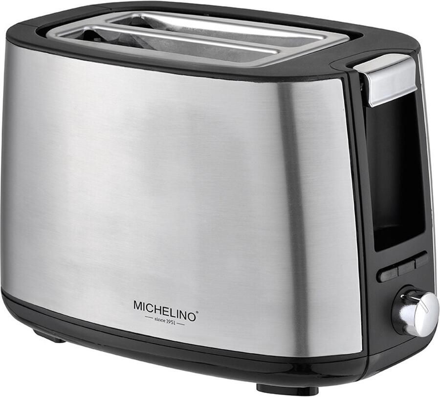 Michelino RVS Broodrooster 2 Sleuven – 650-750W – Inclusief Broodjeswarmer – Instelbare Bruiningsgraad – Ontdooien & Opwarmen Functie – Kruimellade