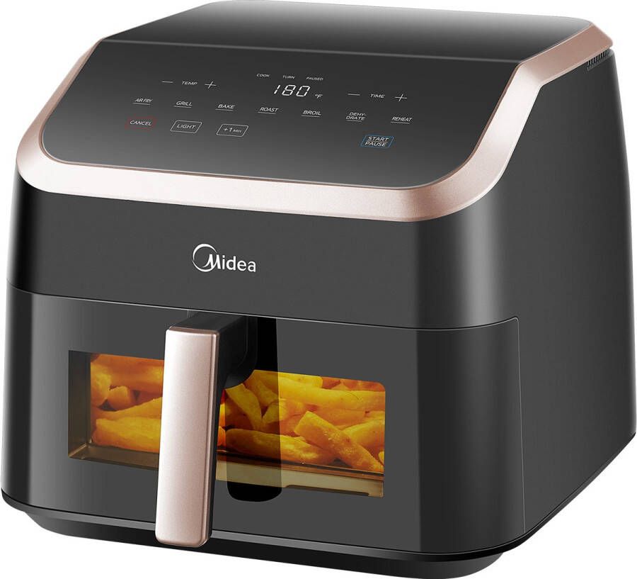 Midea Air fryer MF-CY85K Large Air fryer with See Thru Window XXL Airfryer 8.5 L 10 preset menu' s Instelbare timer 1 tot 60 minuten Doorkijkluik Ingebouwde verlichting