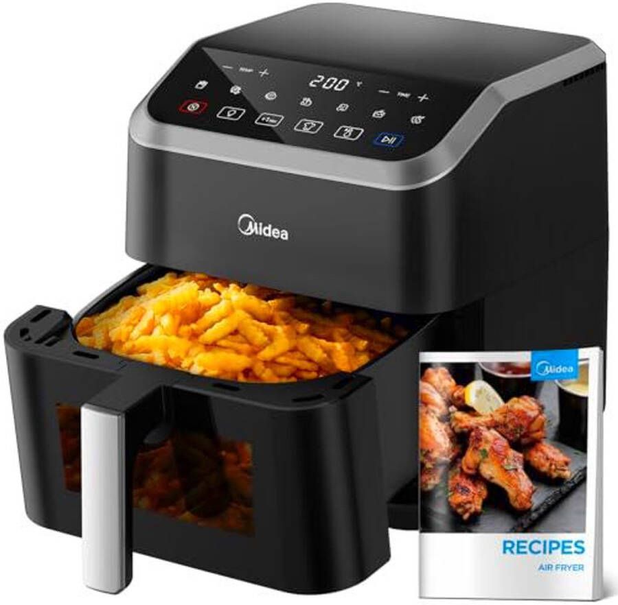 Midea airfryer MF-CY55K Heteluchtfriteuse 5L Inhoud HeatXpress Technologie Energie- en Tijdsbesparing met 7 Voorinstellingen Kijkvenster & Licht Antiaanbaklaag Zwart - Foto 2