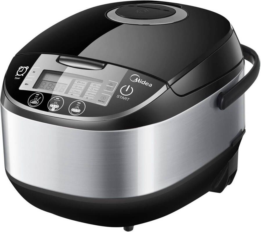 Midea Rijstkoker & Multikoker – 5L (tot 10 Personen) – 11 Programma s – 6-fasen Kooktechnologie – Slowcooker & Stoompan – Automatische Warmhoudfunctie & 24u Timer – Anti-aanbak Binnenpan – Inclusief Stoominzet Lepel & Maatbeker – Zwart Zilver