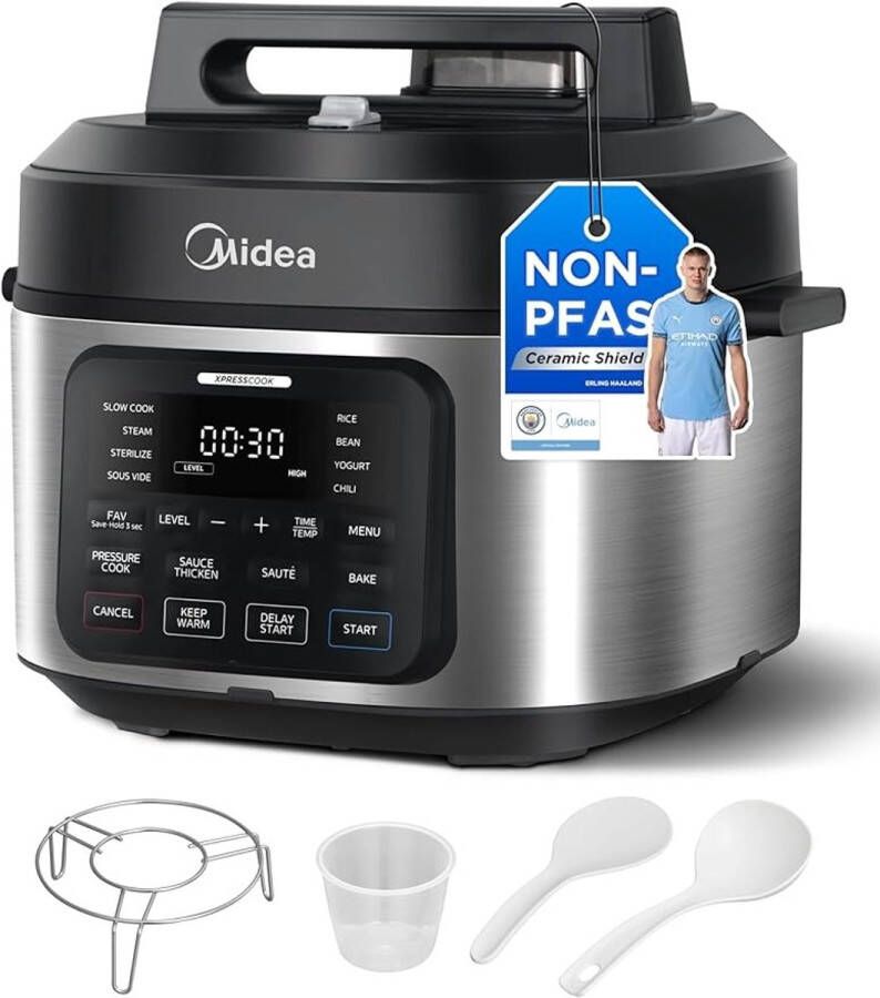 Midea Snelkookpan Pressure Cooker MY-CS6062WP 10 vooraf ingestelde progromma' s 45 tot 140 graden Vaatwasserbestendig 5 tot 6 L