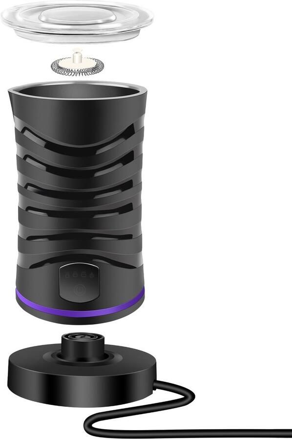 Milk Frother Elektrische melkopschuimer 4-in-1 Melkklopper BPA- & PFAS-Vrij 600 ML Handige melkschuimer voor onderweg Ideaal voor op de camping Zwart