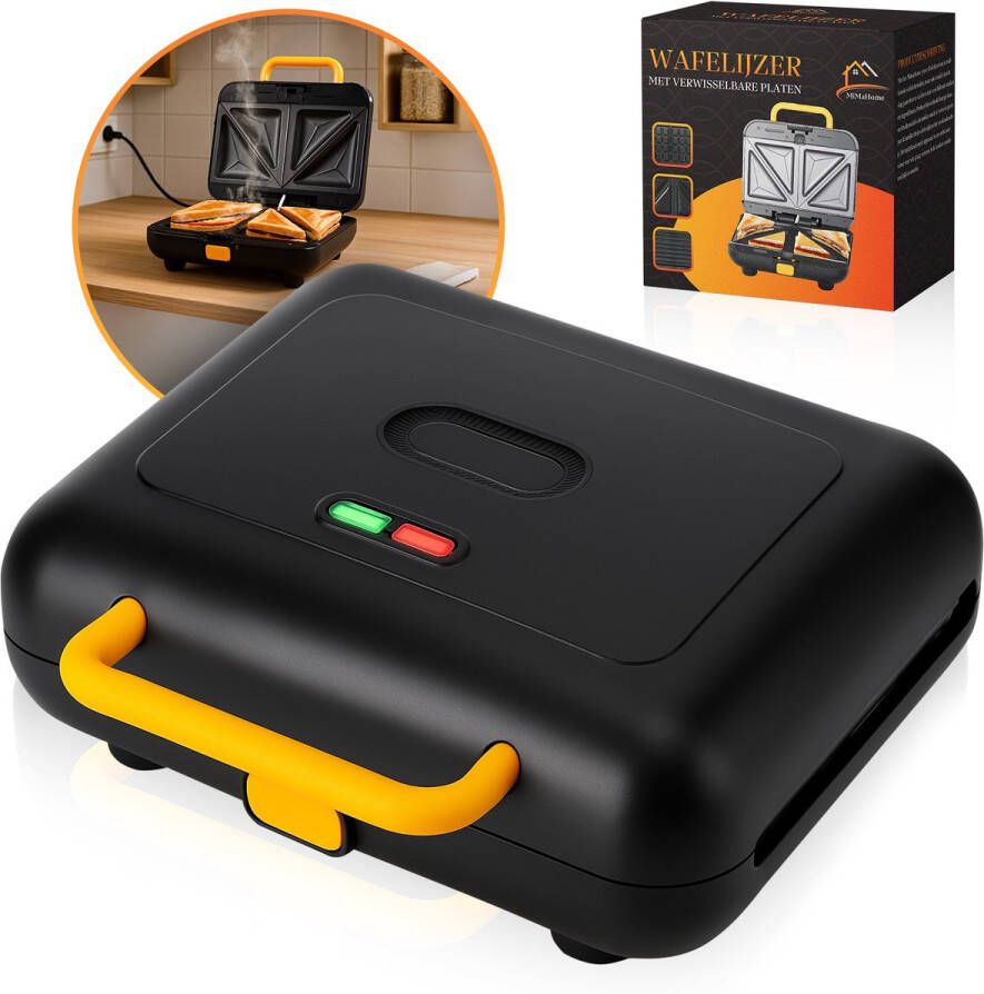 MiMaHome Wafelijzer met Verwisselbare Platen Pro Tosti Apparaat Contact Gril 750W Elektrisch Tosti Apparaat Tosti Ijzer Sandwich Maker