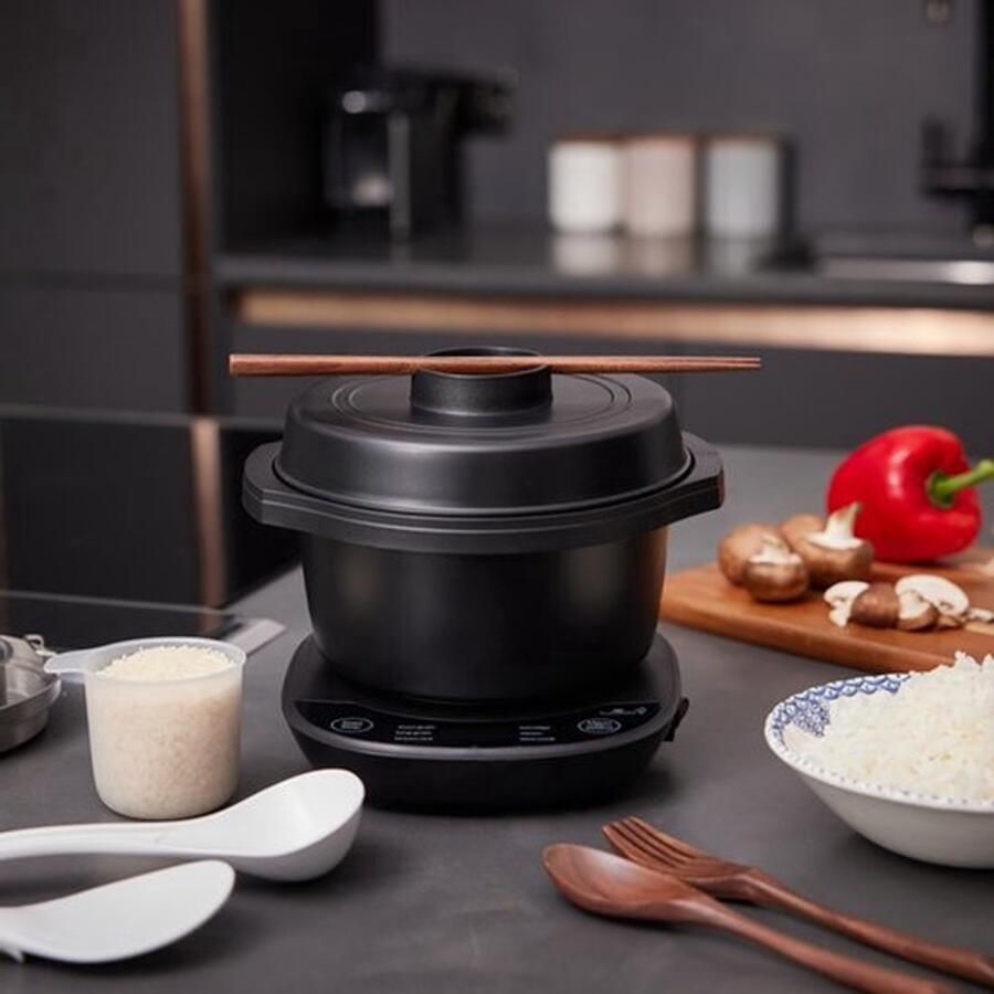 Mini-Donburi rijstkoker met geavanceerde fuzzy-logica -keramische kom (1 kopje 0 18l) 3 rijstfuncties 3 multicooker-functies led-display 220-240V (Antracietzwart)
