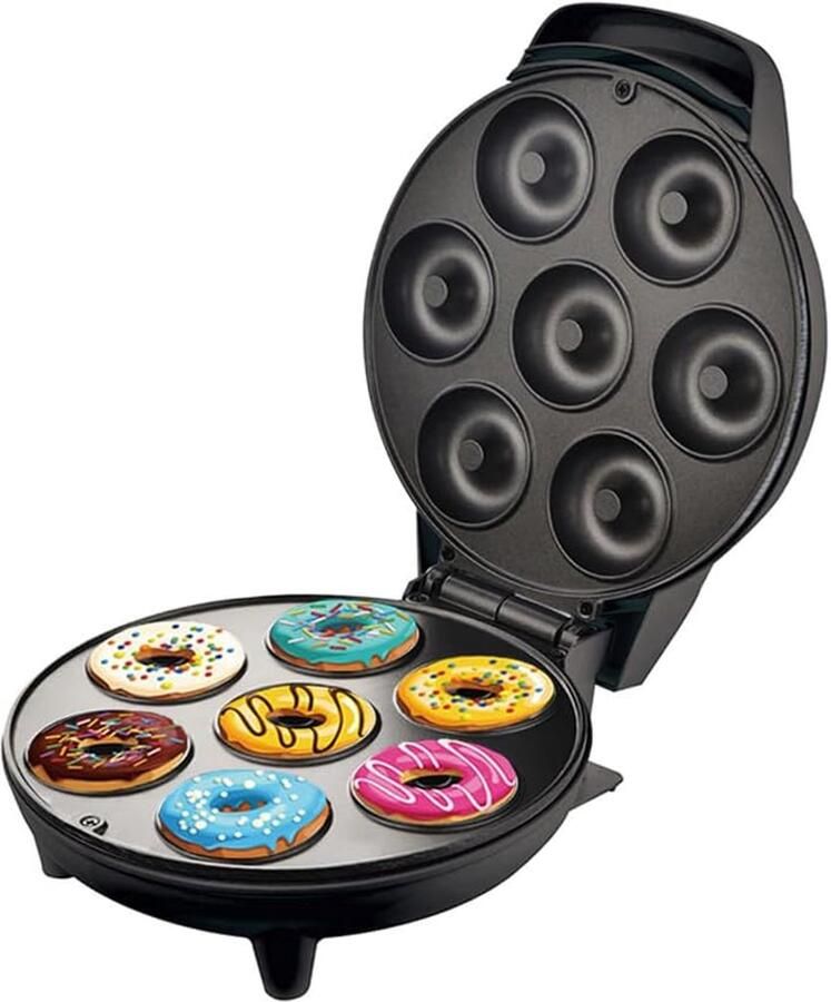 Mini-donutmaker met antiaanbaklaag maakt 7 mini-donuts tegelijk perfect voor thuisbakken tijdens de feestdagen het maken van desserts ontbijt of snacks Zwart