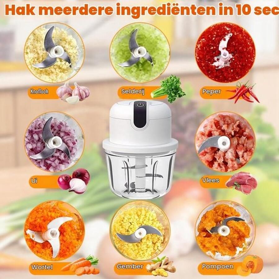 Mini elektrische uienhakselaar 100 + 250 + 350 ml groentesnijder USB-opladen draadloos kleine hakmolen uiensnijder elektrische mini-chopper voor vlees groenten fruit knoflook camping