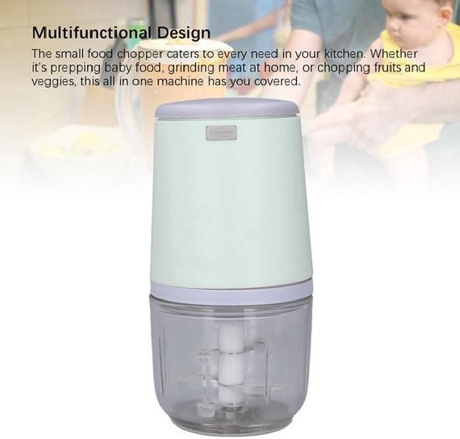 Mini-keukenmachine Draadloos Draadloze Elektrische Hakmolen voor Groenten Fruit Vlees Knoflook Draagbare Babyvoedingmaker 300 Ml Capaciteit Gemakkelijk Schoon Te Maken (GREEN)