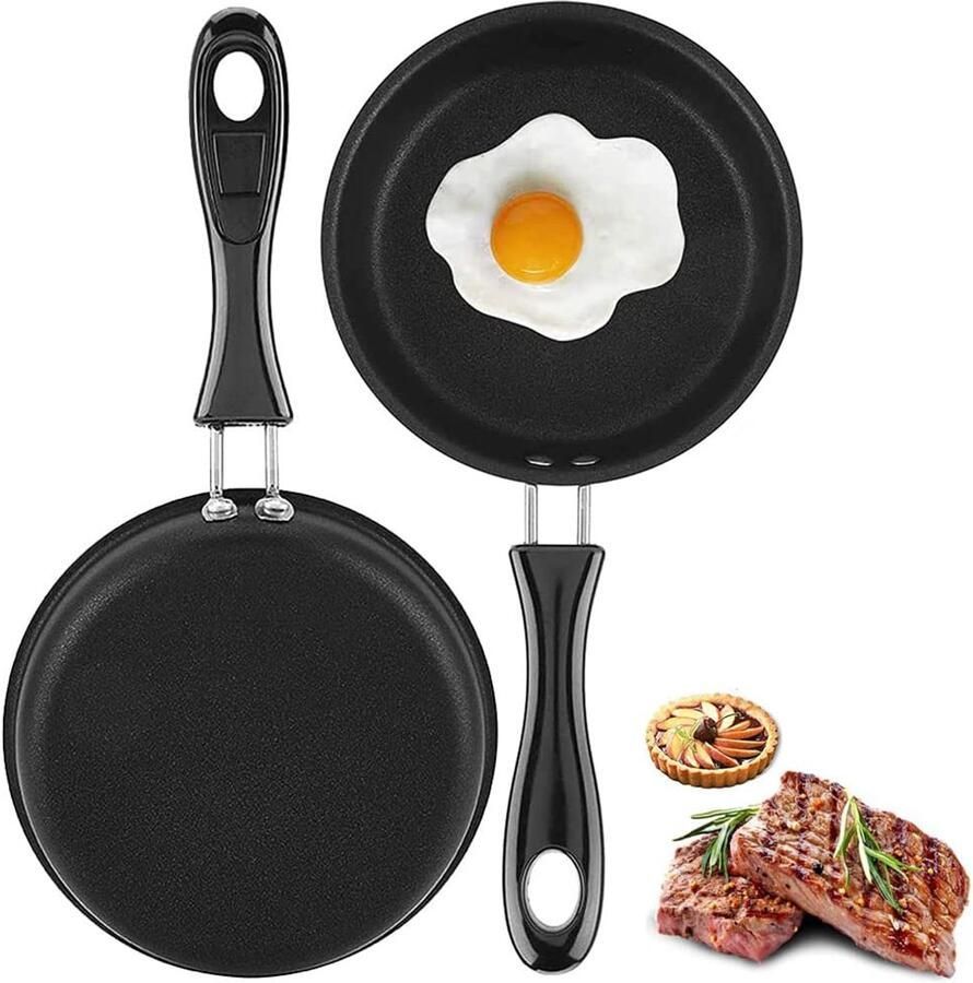 Mini Koekenpan 12 cm 2 Stuks Anti-aanbaklaag Zwart