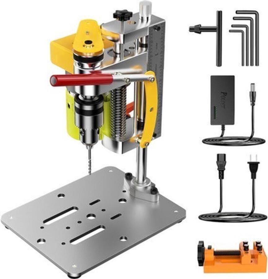 Mini Kolomboormachine Geel 7 Snelheden Instelbaar 120 Watt Vermogen Metaal Voor Hout En Metaalbewerking