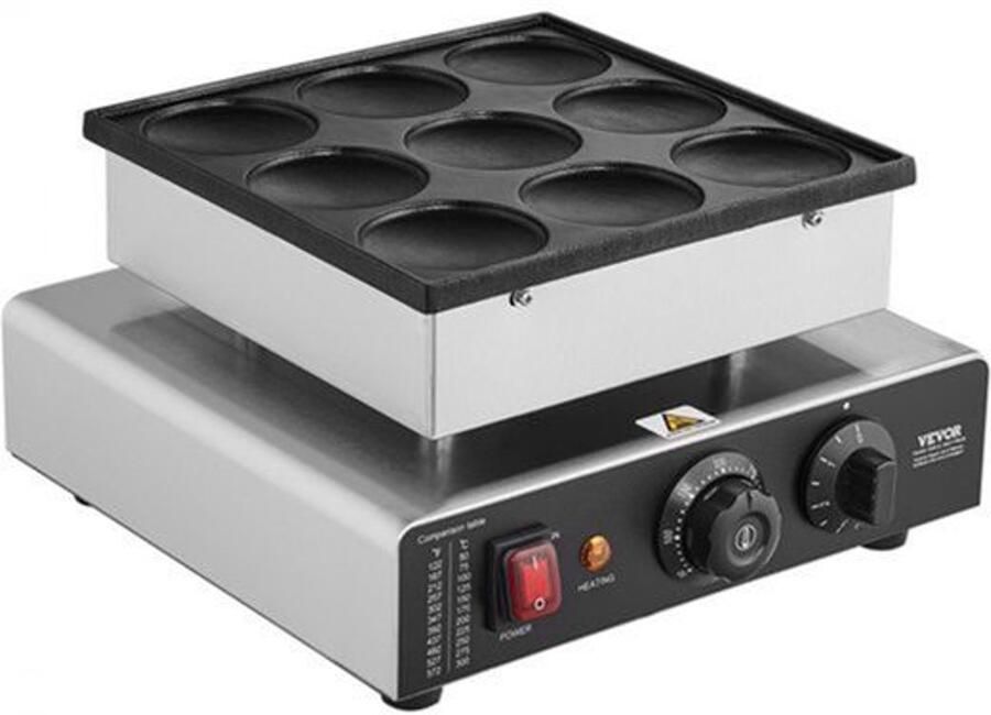Mini Pannenkoekenmaker 9 Stuks 850 Watt Vermogen Ø 76 mm Diameter RVS Materiaal Voor Ontbijt En Catering