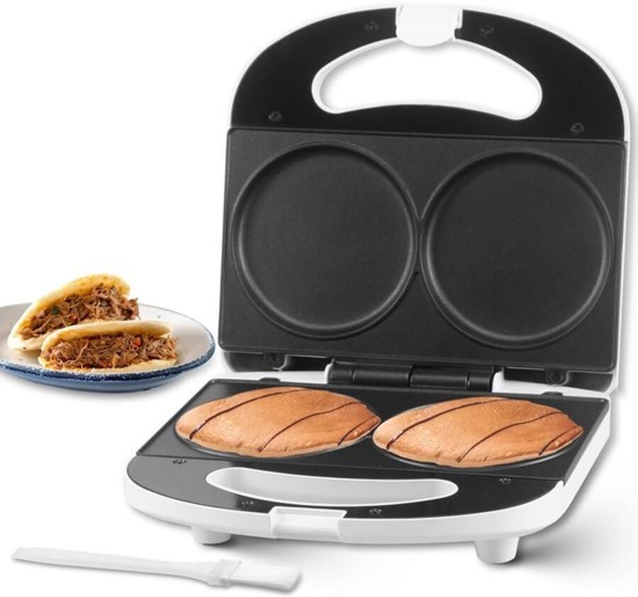 Mini-pannenkoekenmaker Pannenkoekenmachine Elektrische dubbele pannenkoekenpan Ideaal voor pannenkoeken koekjes eieren arepas & ontbijtsandwiches wit