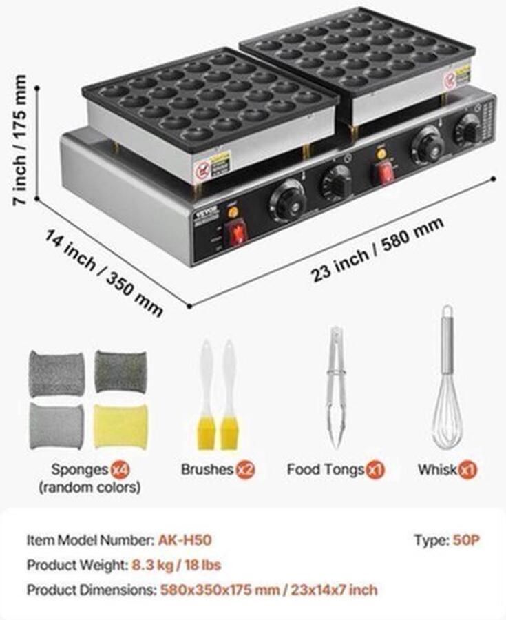 Mini Pannenkoekenmaker – Poffertjesmaker – Dorayaki Apparaat – Wafelijzer – Pancake Grill – 50 Mini Pannenkoekjes Tegelijk – 1800W Met Instelbare Temperatuur en Timer