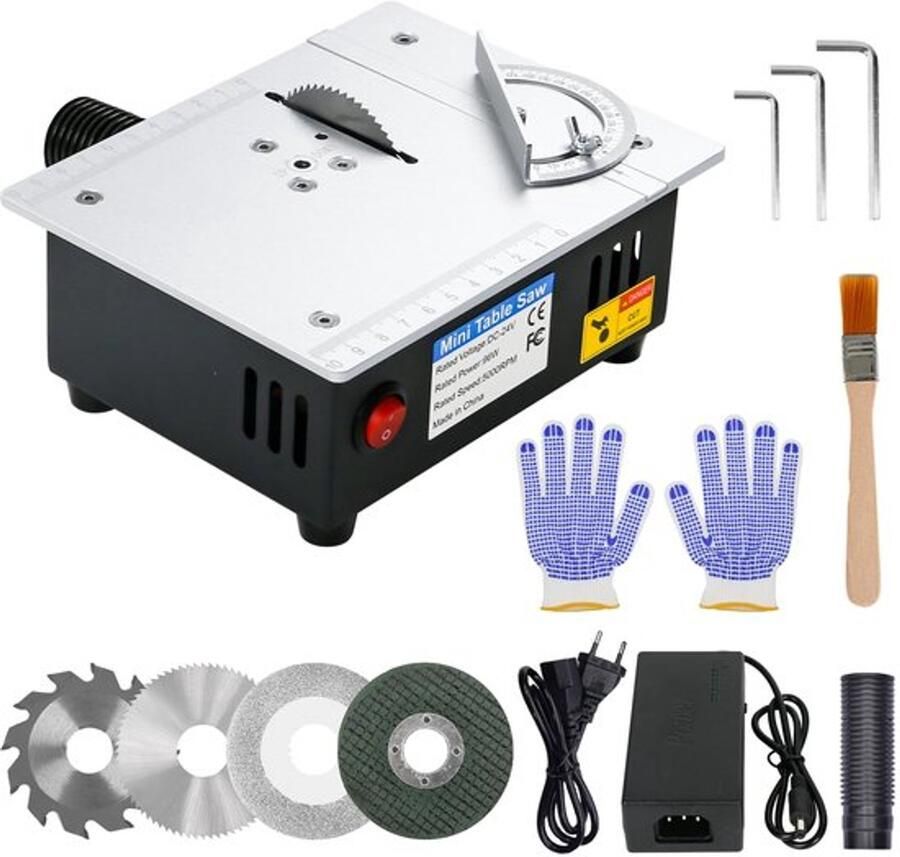 Mini Tafelcirkelzaag 96 W 24 Volt Batterij 4 Snelstalen Messen Aluminium Tafel Doe-Het-Zelf Zaagmachine