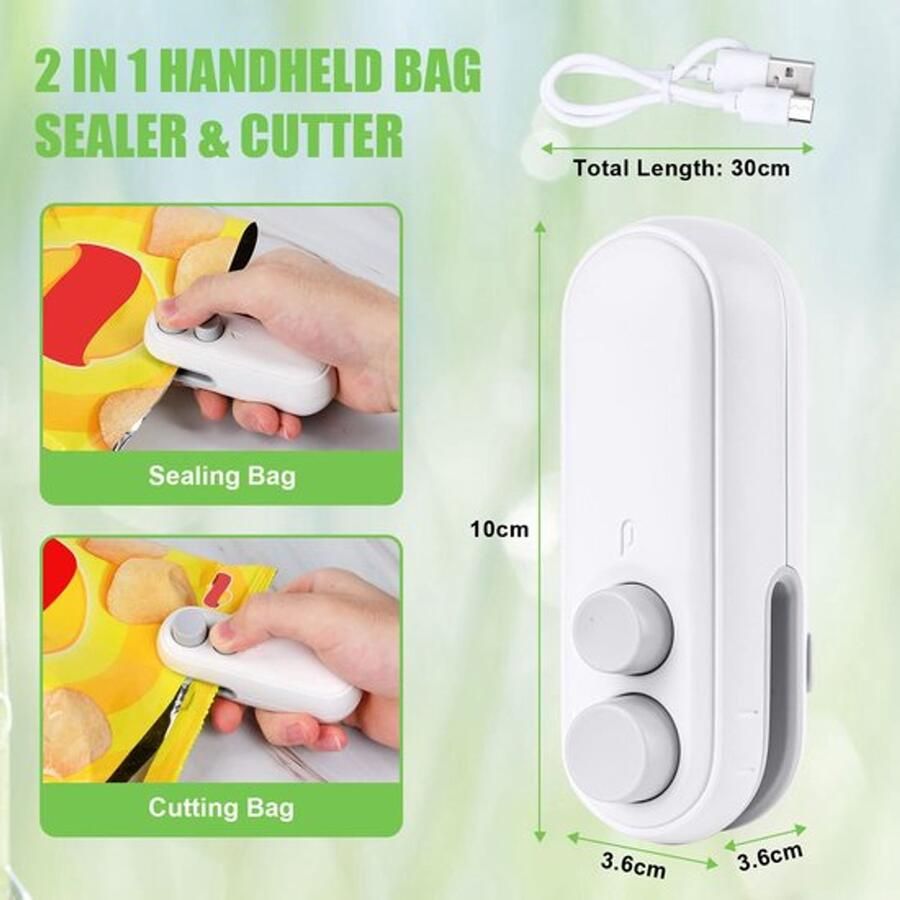 Mini vacuüm sealapparaat voor zakken 2-in-1 draagbare mini thermische verzegelaar draagbare sealer voor chipszakken boterhammenzakjes voedselopslag snacks- en cornflakeszakken wit