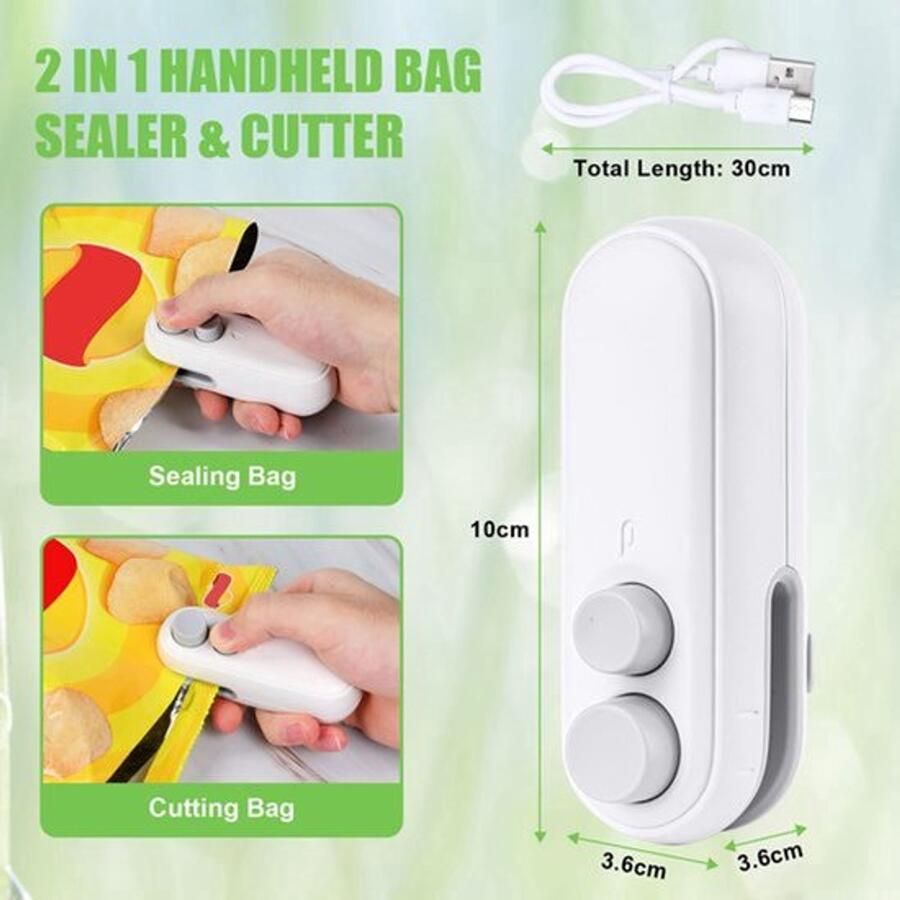 Mini vacuüm sealapparaat voor zakken 2-in-1 draagbare mini thermische verzegelaar draagbare sealer voor chipszakken boterhammenzakjes voedselopslag snacks- en cornflakeszakken wit