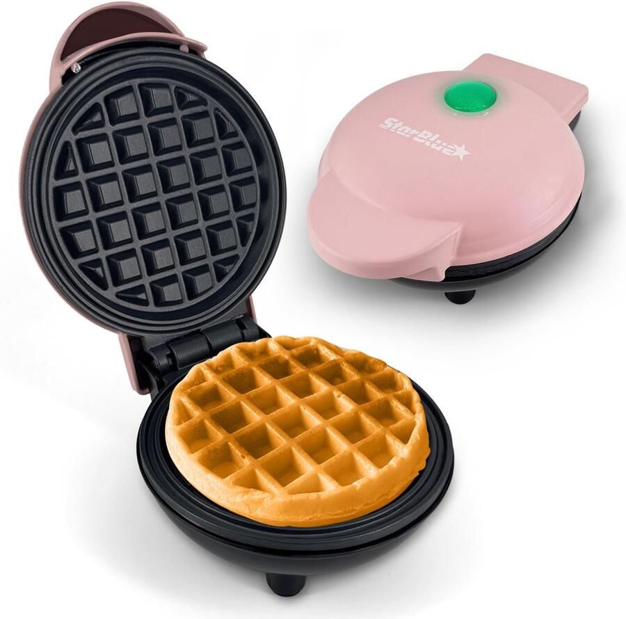 MINI WAFELIJZER VAN – ROZE – KLASSIEKE ANTIAANBAK ONTBIJT- EN PANINI MAKER COMPACT ROND ONTWERP DRAAGBAAR KEUKENAPPARAAT 220-240V 50 60HZ 350W UK stekker EU-adapter