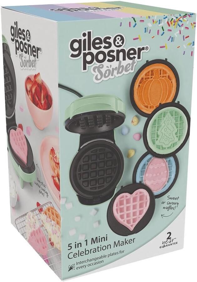 Mini Waffle Maker – 5-in-1 Antiaanbak Verwisselbare Bakplaten Maak Wafels voor Feestdagen Kerstmis Valentijnsdag Halloween Pasen Koele Behuizing Makkelijk Schoon te Maken