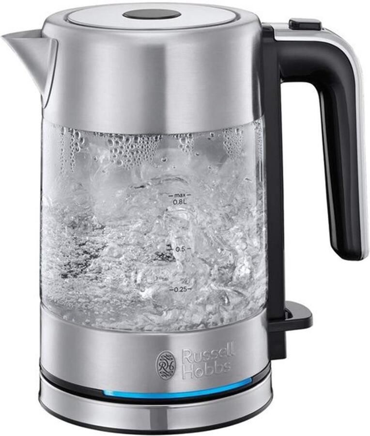 Mini Waterkoker Glas (0 8L) Ruimtebesparend Extra Zuinig Gemakkelijk Reinigbaar Glas RVS Verlichte Basis 2200 Watt 24191-70