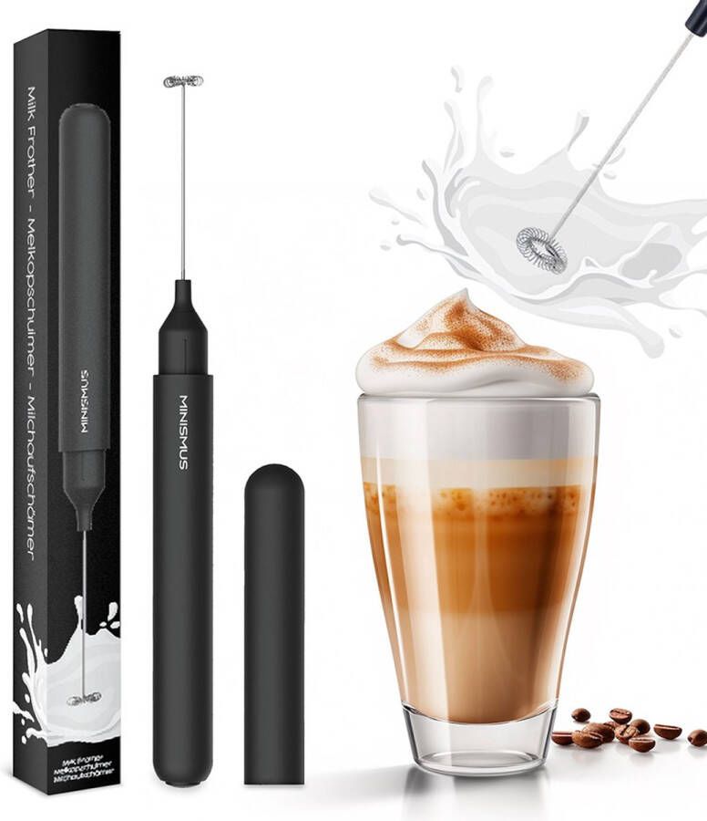 Minismus Melkopschuimer Handmatig Elektrisch Matcha Klopper Elektrische Melkopschuimer Makkelijk Op te Bergen Werkt op Batterijen en Handige Opbergkoker Zwart - Foto 2