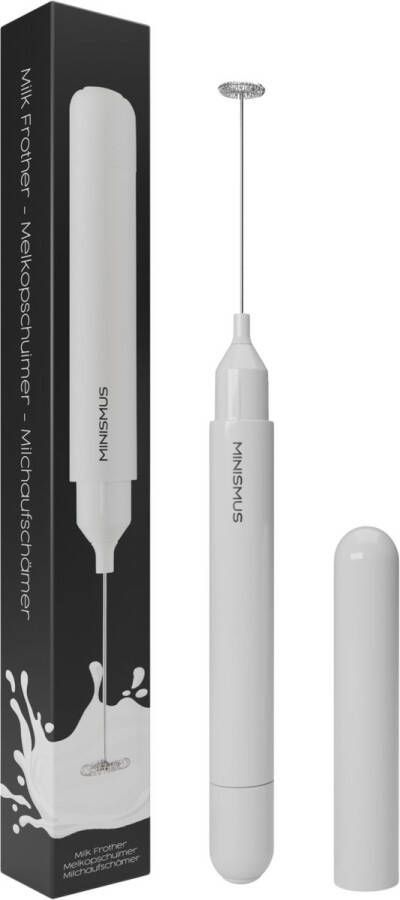 Minismus Melkopschuimer Handmatig Elektrisch Matcha Klopper Elektrische Melkopschuimer Makkelijk Op te Bergen Werkt op Batterijen en Handige Opbergkoker Wit