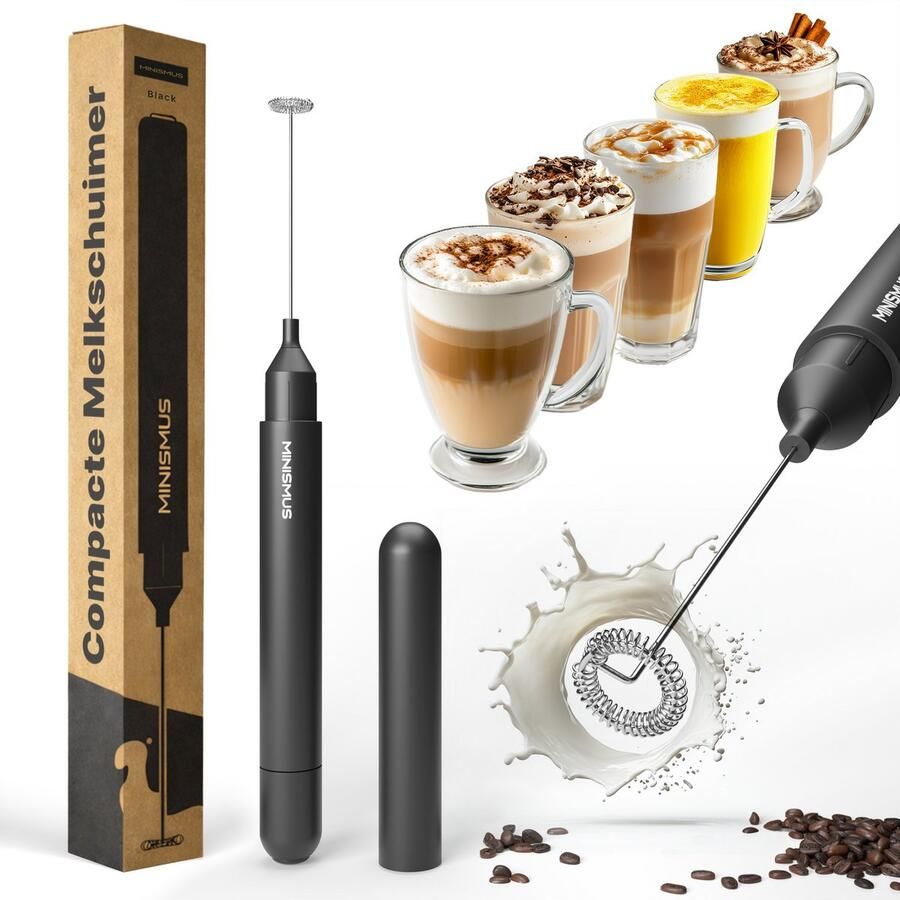 Minismus Melkopschuimer Handmatig op Batterijen Matcha Klopper Elektrische Opschuimer Makkelijk Op te Bergen Handige Opbergkoker Zwart